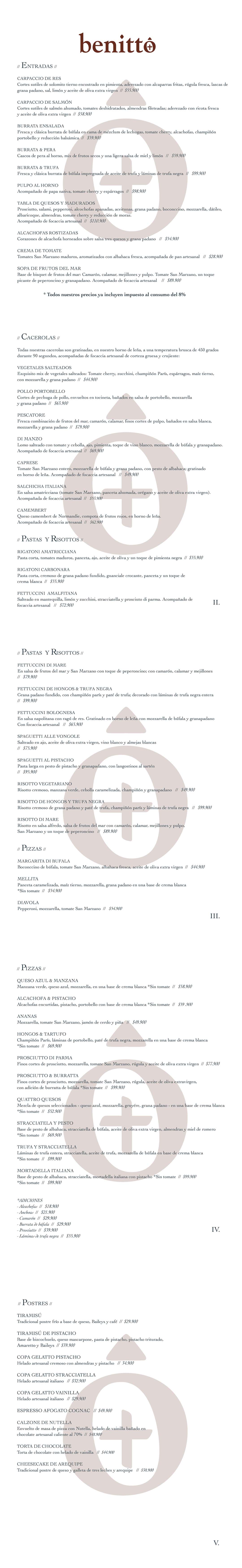 Carta Restaurante Benitto