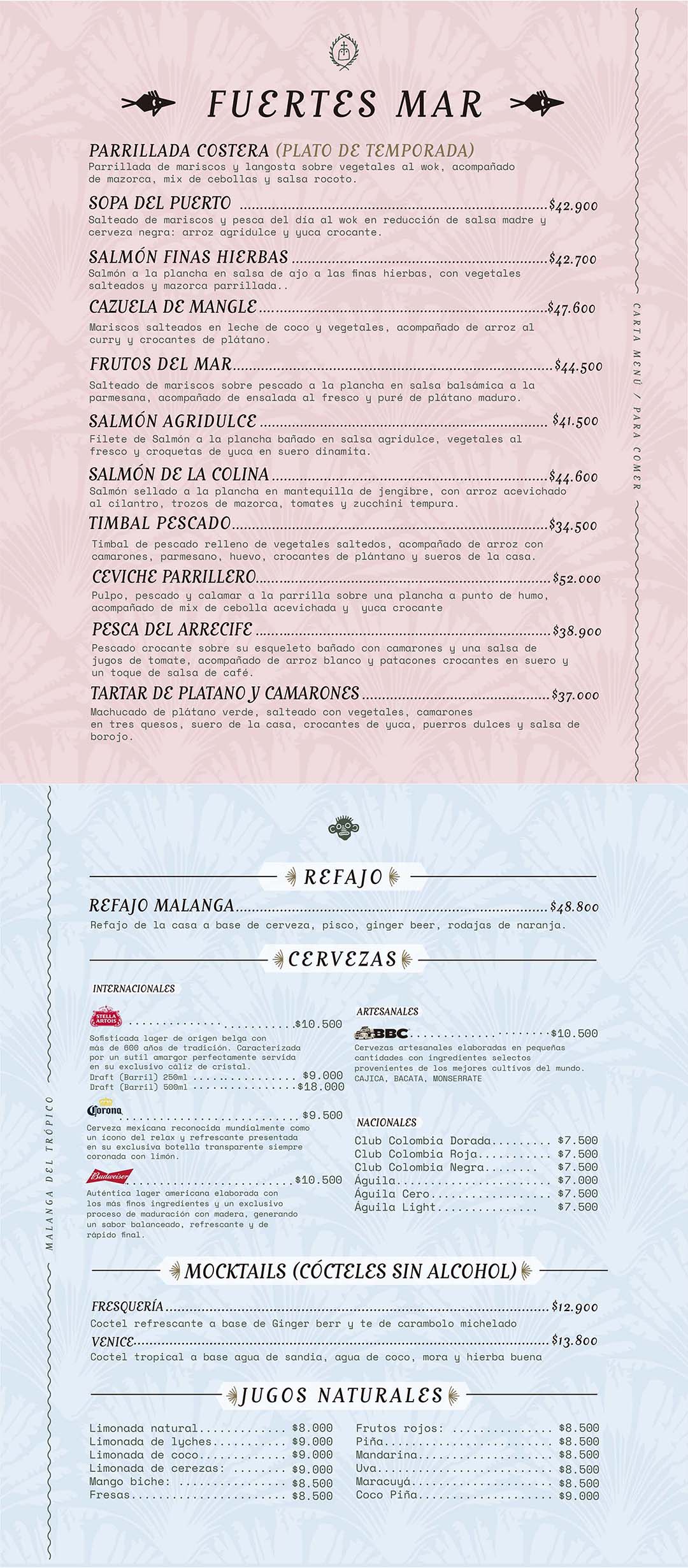 Carta Restaurante MALANGA