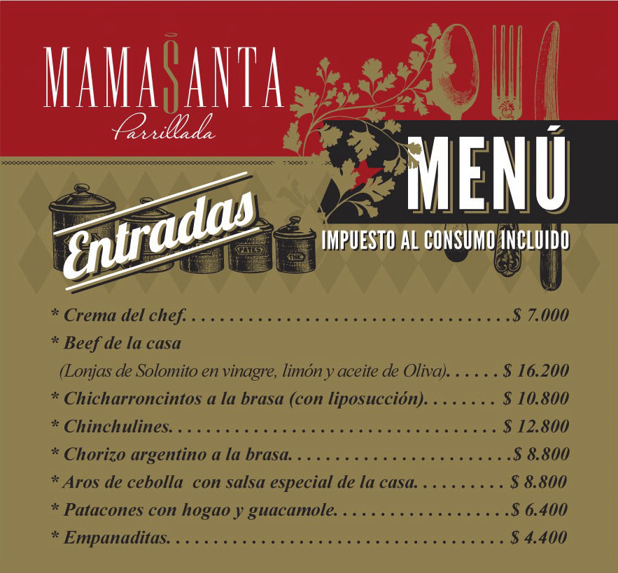 Carta Restaurante MamaSanta