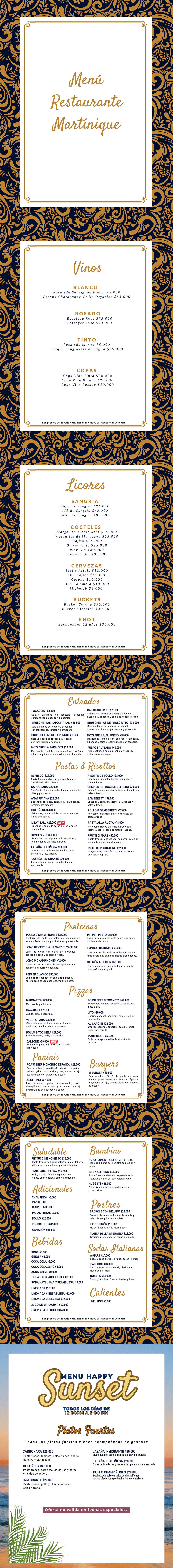 Carta Restaurante Martinique