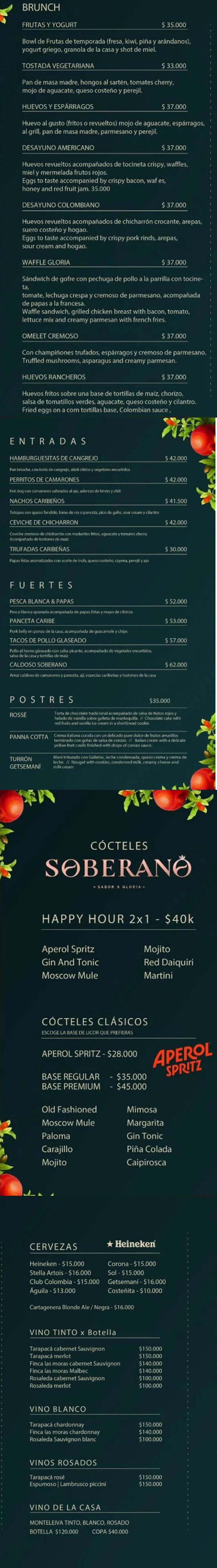 Carta Restaurante Soberano Gastrobar
