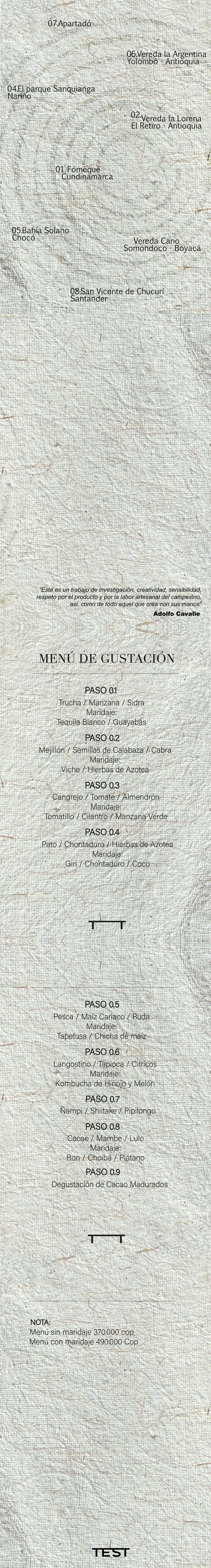 Carta Restaurante Test Kitchen Lab